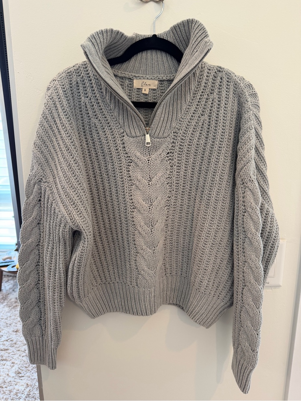 Elan Gray Cable-Knit Quarter-Zip Sweater